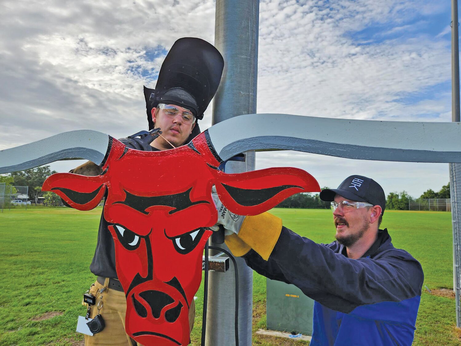 Aveary Vargas welded the Longhorn in place, along with  I.S.T.A. Instructor Jeremy Dean supervising the job.